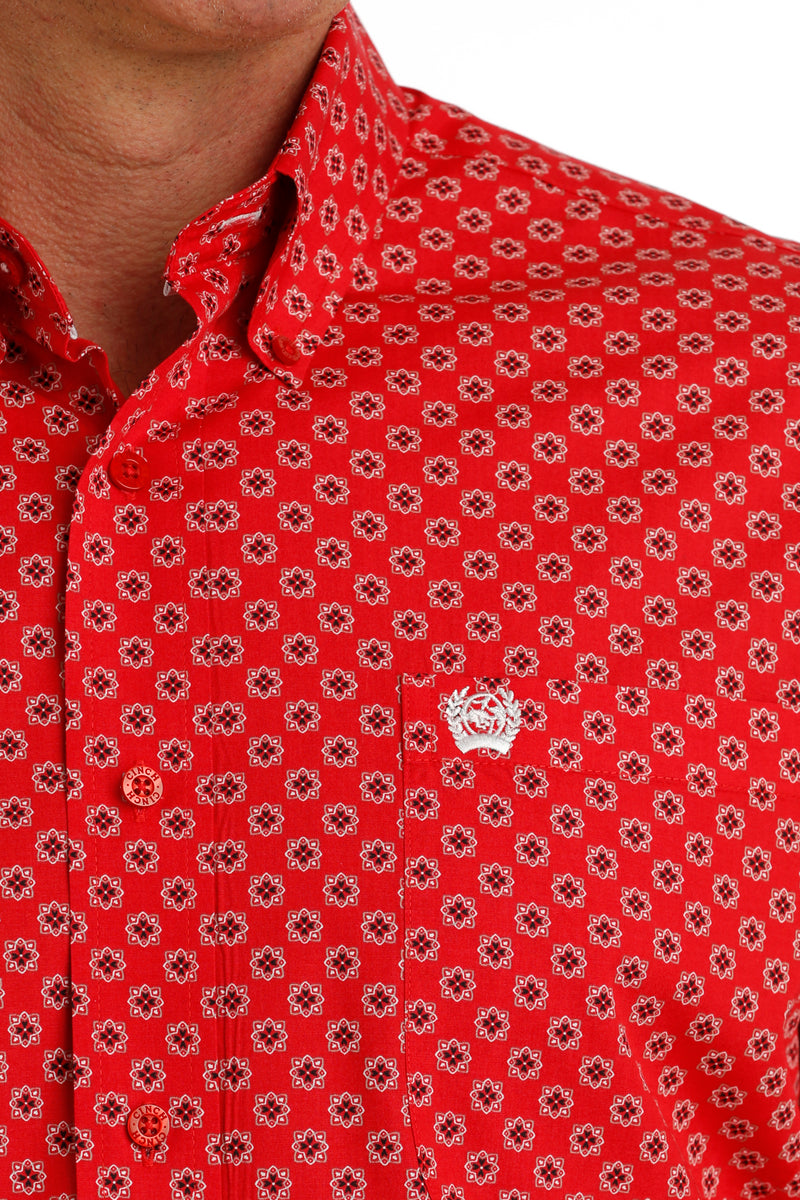 Men's Cinch MTW1105727 Red Geometric Button Down Long Sleeve Shirt