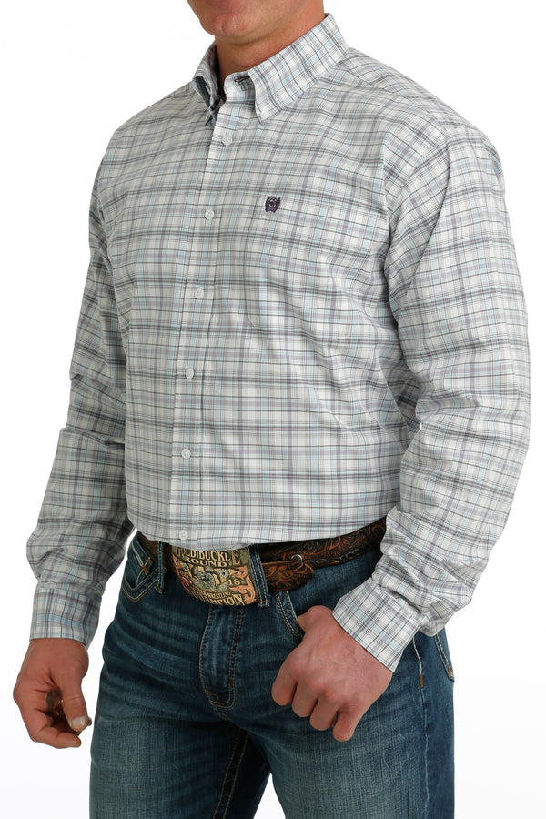 Men's Cinch MTW1105733 Classic White Plaid Button Down Long Sleeve Shirt