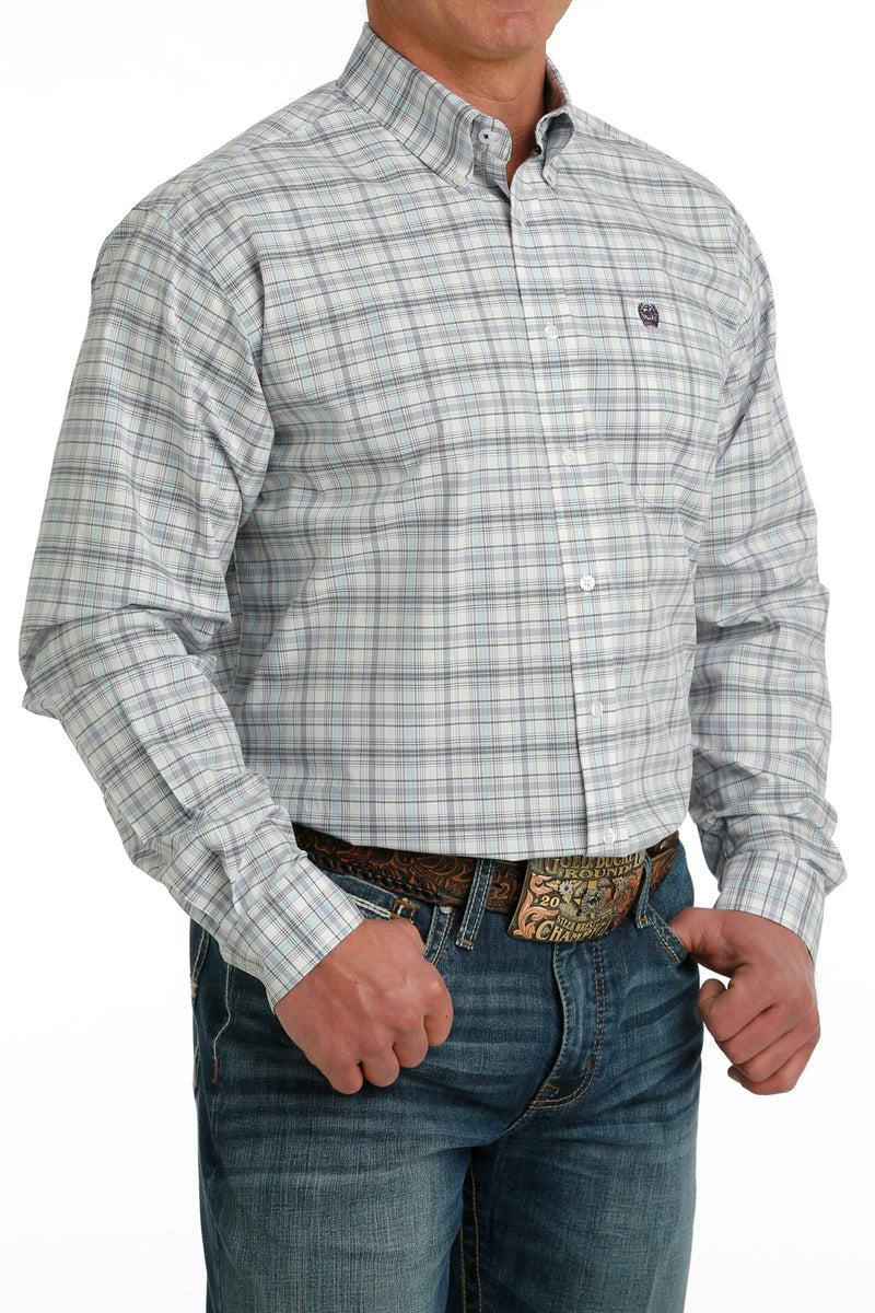 Men's Cinch MTW1105733 Classic White Plaid Button Down Long Sleeve Shirt