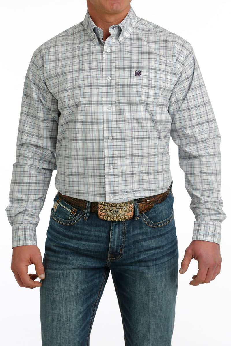 Men's Cinch MTW1105733 Classic White Plaid Button Down Long Sleeve Shirt