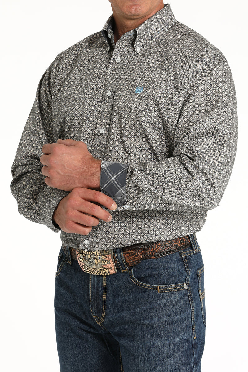 Men's Cinch MTW1105790  Blue Print Button Down Long Sleeve Shirt