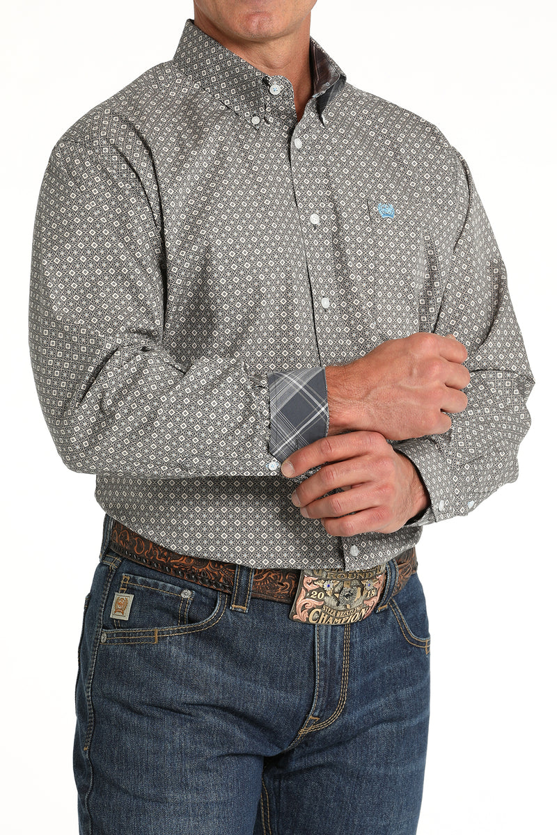 Men's Cinch MTW1105790  Blue Print Button Down Long Sleeve Shirt
