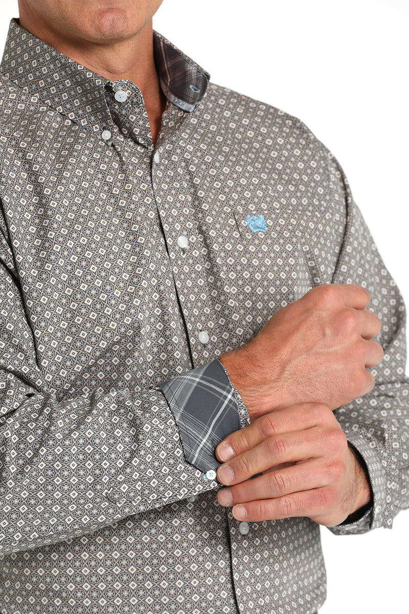 Men's Cinch MTW1105790  Blue Print Button Down Long Sleeve Shirt