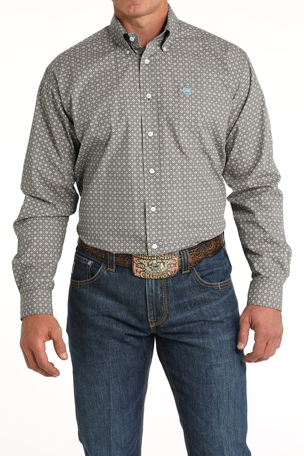 Men's Cinch MTW1105790  Blue Print Button Down Long Sleeve Shirt