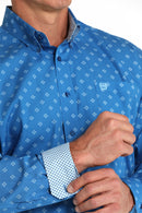 Men's Cinch MTW1105796  Royal Blue Print Button Down Long Sleeve Shirt Closeout