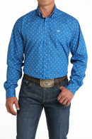 Men's Cinch MTW1105796  Royal Blue Print Button Down Long Sleeve Shirt Closeout