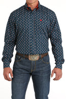 Men's Cinch MTW1105806 Navy Print Button Down Long Sleeve Shirt *CLOSEOUT*