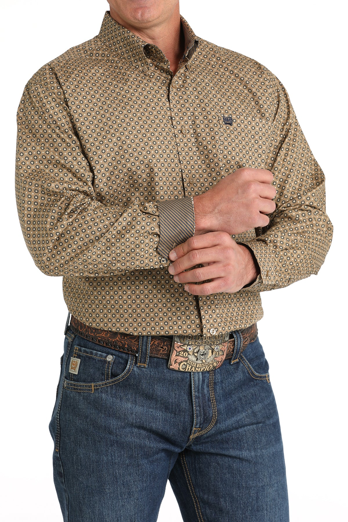 Men's Cinch Brown Multi Print Button Down Long Sleeve Shirt *CLOSEOUT*