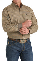Men's Cinch Brown Multi Print Button Down Long Sleeve Shirt