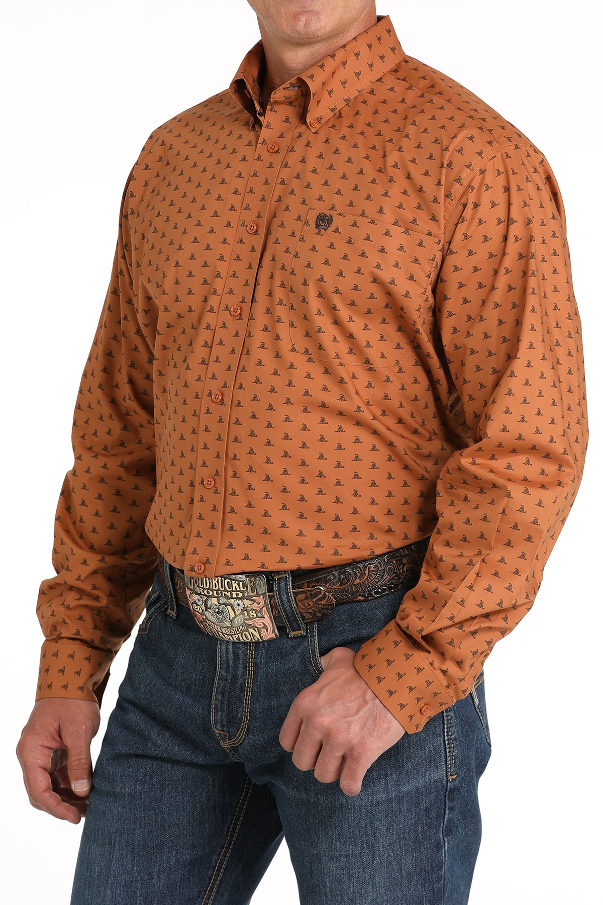 Men's Cinch Burnt Orange Button Down Long Sleeve Shirt *CLOSEOUT*