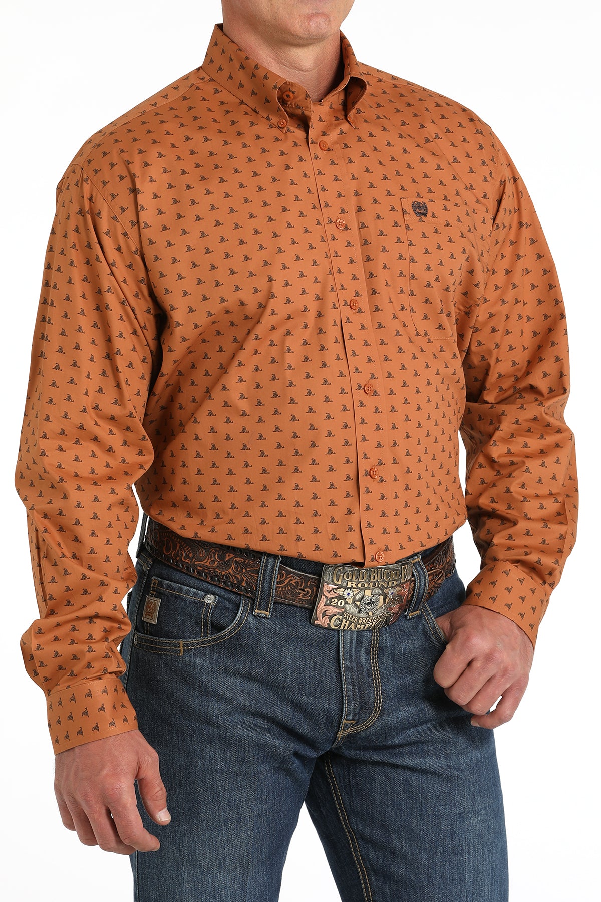 Men's Cinch Burnt Orange Button Down Long Sleeve Shirt *CLOSEOUT*