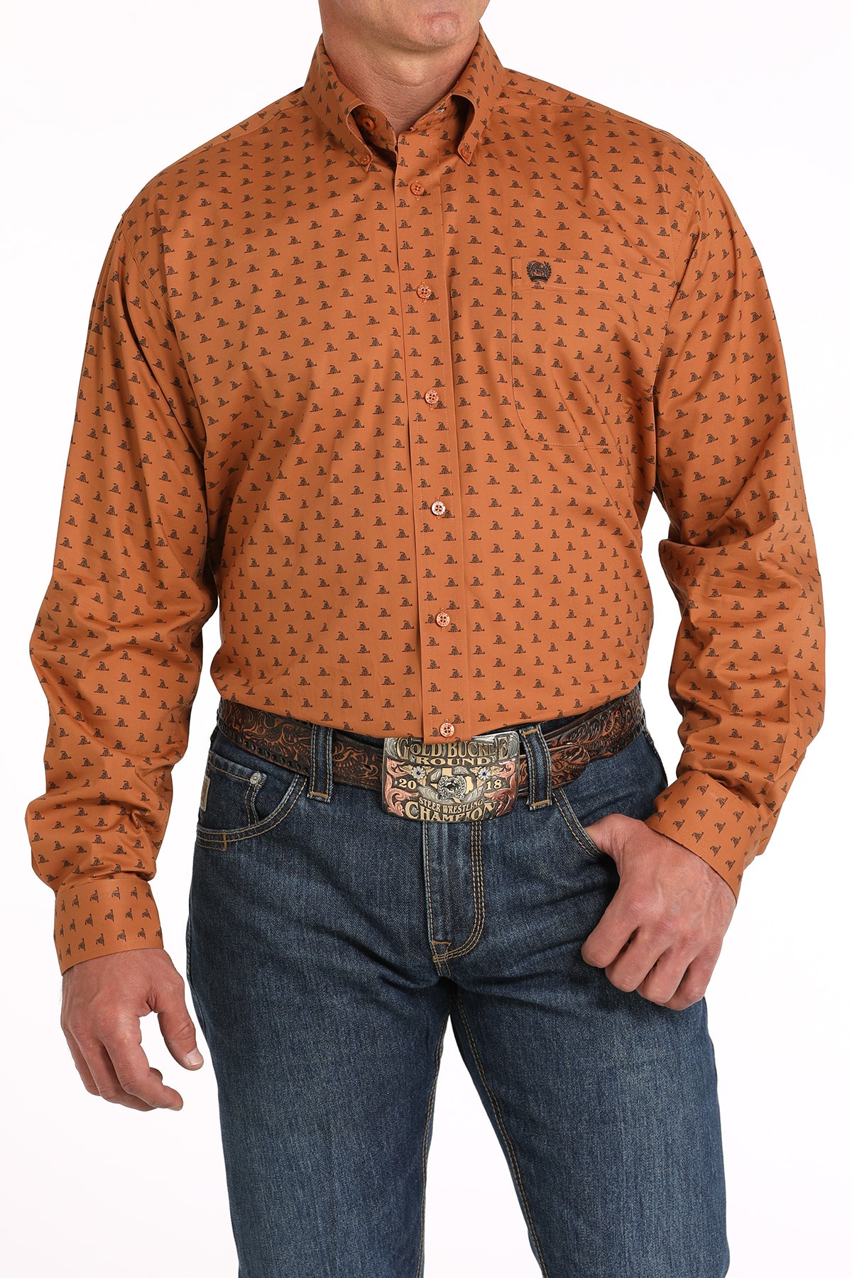 Men's Cinch Burnt Orange Button Down Long Sleeve Shirt *CLOSEOUT*