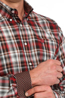 Men's Cinch MTW1105838 Red Plaid Button Down Long Sleeve Shirt *CLOSEOUT*