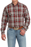Men's Cinch MTW1105838 Red Plaid Button Down Long Sleeve Shirt *CLOSEOUT*