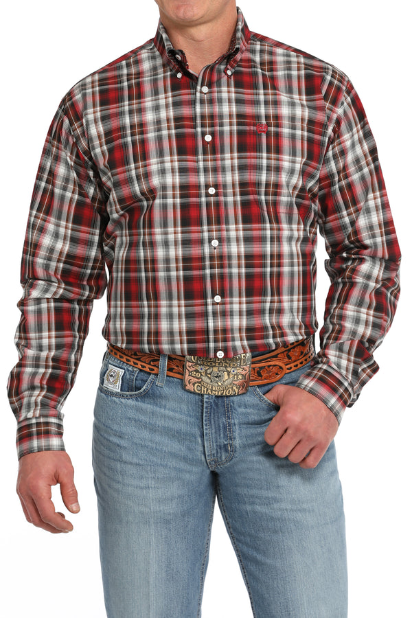 Men's Cinch MTW1105838 Red Plaid Button Down Long Sleeve Shirt