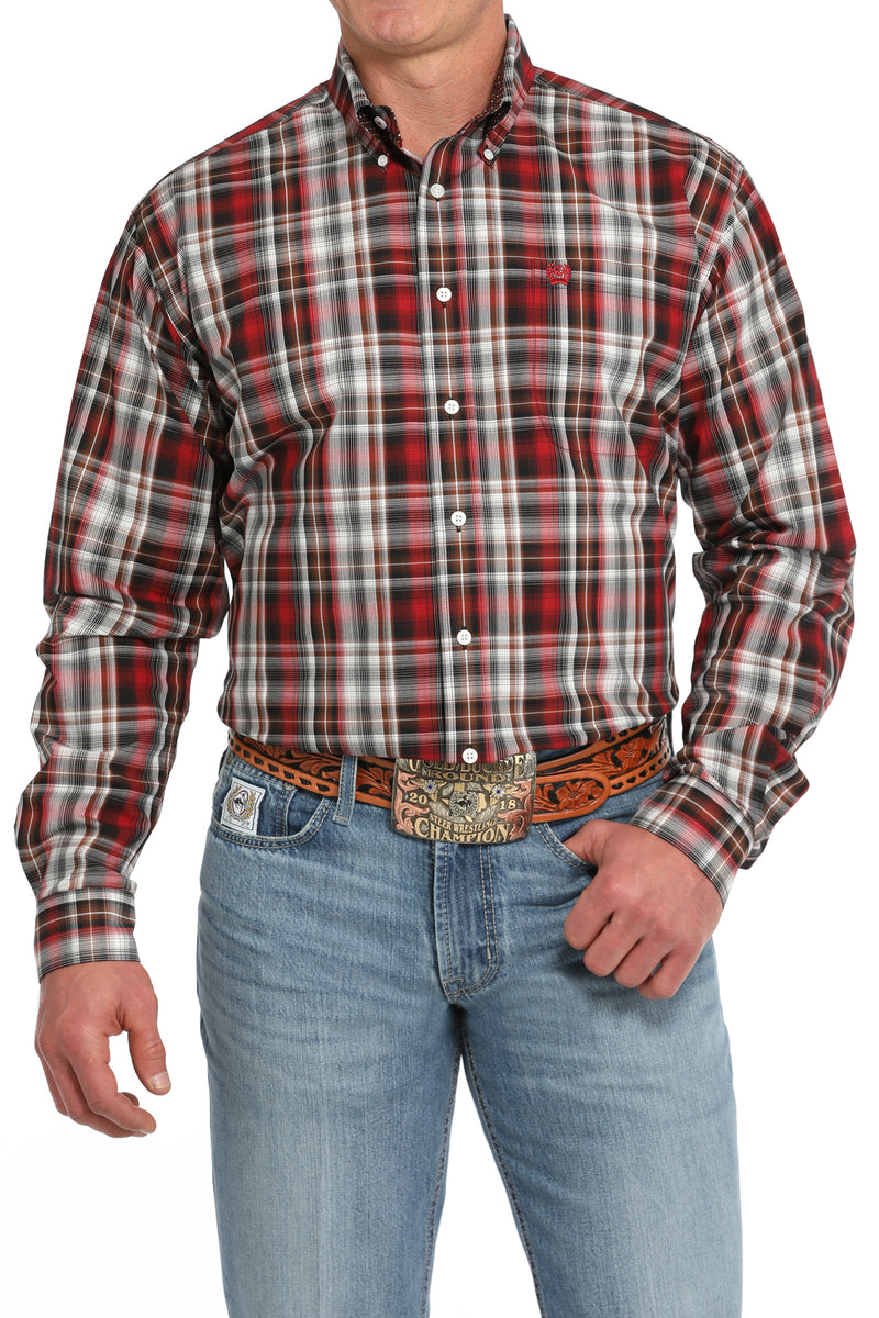 Men's Cinch MTW1105838 Red Plaid Button Down Long Sleeve Shirt