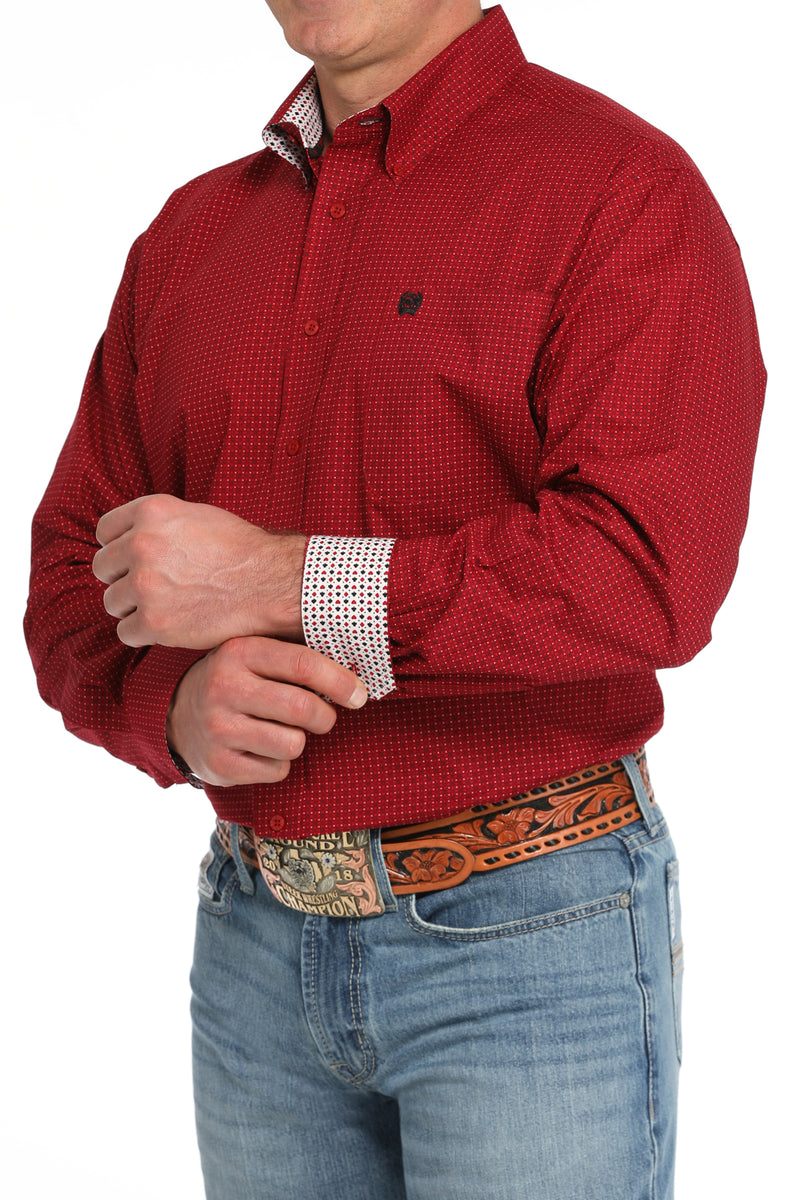Men's Cinch MTW1105841 Red Print Button Down Long Sleeve Shirt CLOSEOUTS