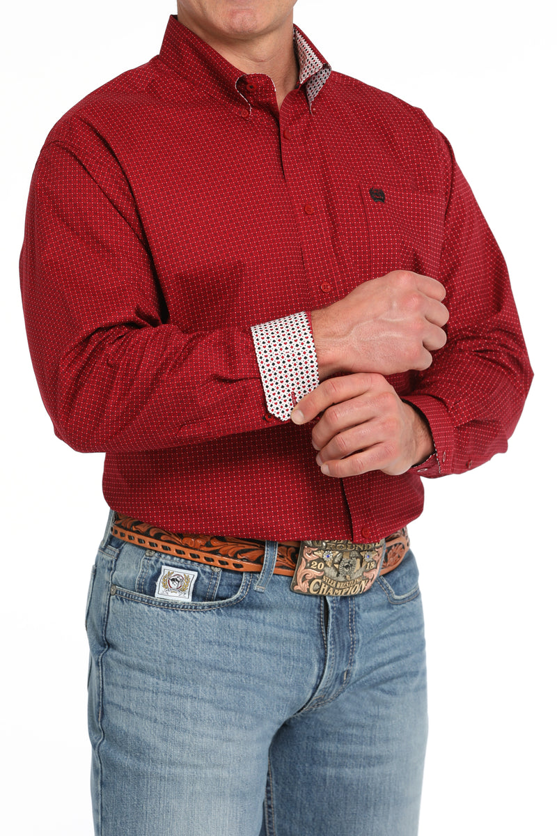 Men's Cinch MTW1105841 Red Print Button Down Long Sleeve Shirt CLOSEOUTS