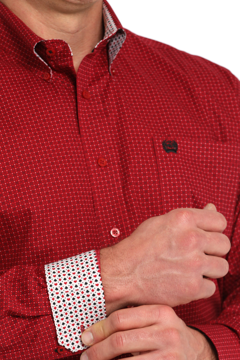 Men's Cinch MTW1105841 Red Print Button Down Long Sleeve Shirt CLOSEOUTS