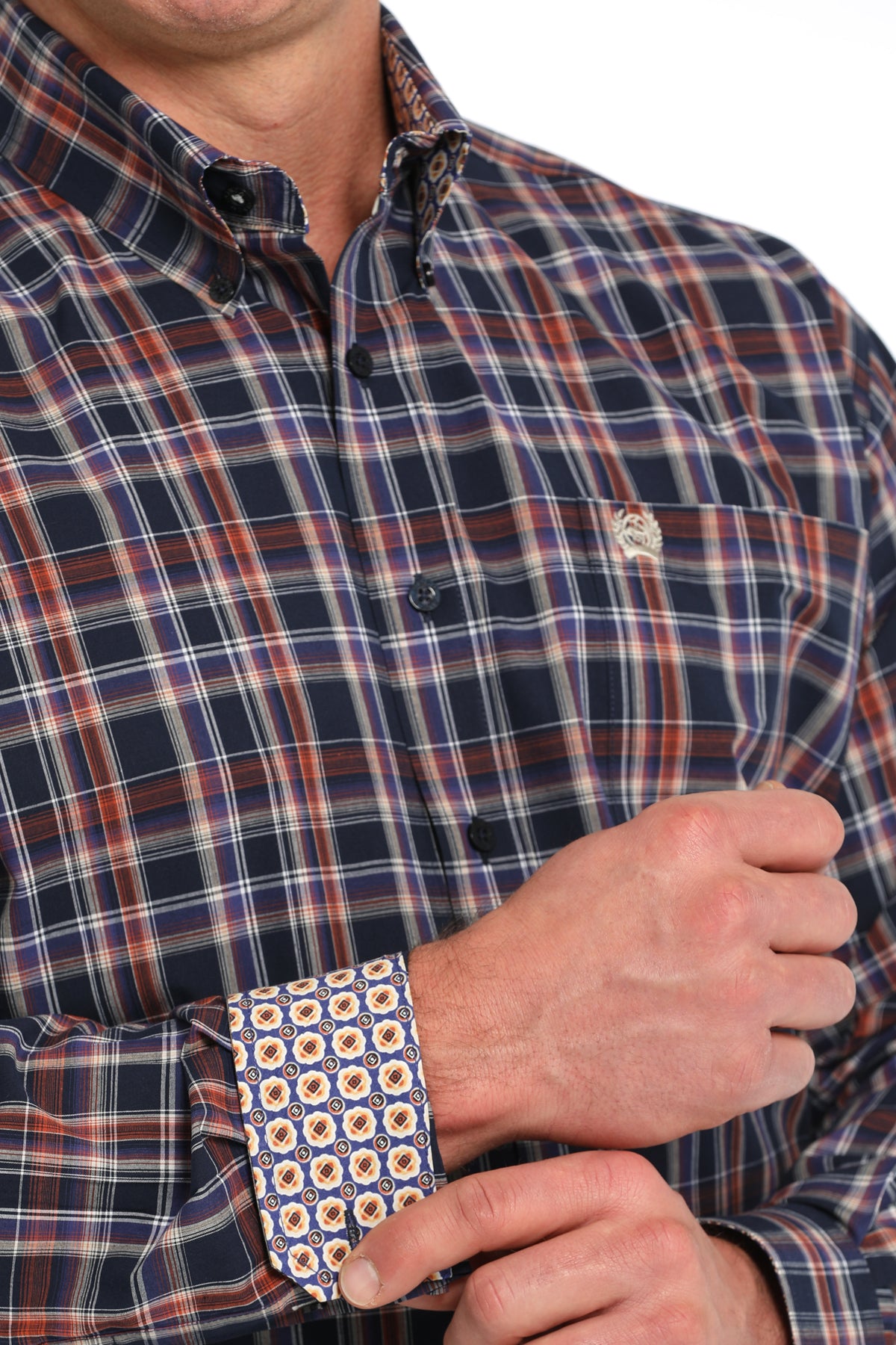 Men's Cinch MTW1105848 Navy Plaid Print Button Down Long Sleeve Shirt *CLOSEOUT*