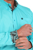 Men's Cinch MTW1105903 Turquoise Solid Button Down Long Sleeve Shirt