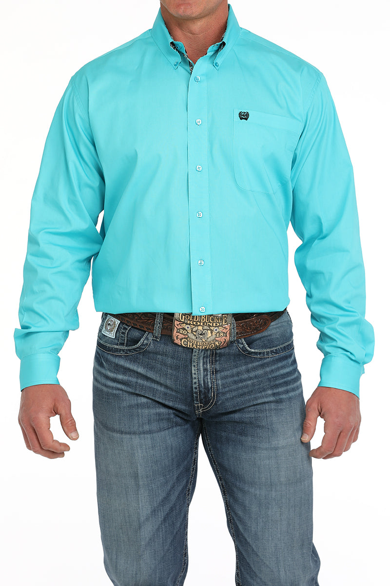 Men's Cinch MTW1105903 Turquoise Solid Button Down Long Sleeve Shirt