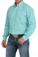 Men's Cinch Turquoise Print Button Down Long Sleeve Shirt
