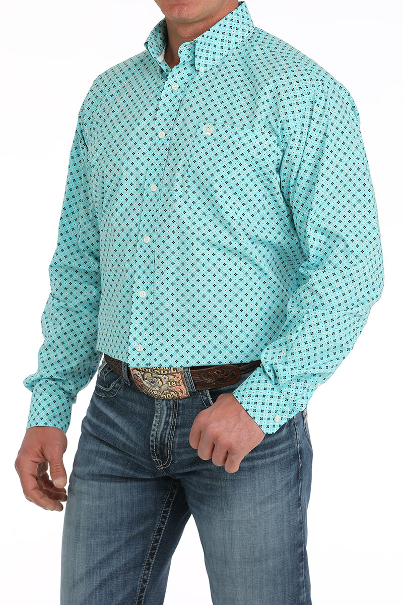 Men's Cinch Turquoise Print Button Down Long Sleeve Shirt