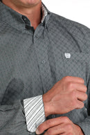 Men's Long Sleeve Western Shirt with Printed Cotton Plain Weave
L/S Button Down
Gray Buttons with contrast trim up close view