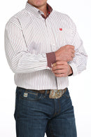 Cinch Tencel White and Black Striped Long Sleeve Button Down Men's Shirt with contrast trim front view