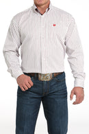 Cinch Tencel White and Black Striped Long Sleeve Button Down Men's Shirt front view