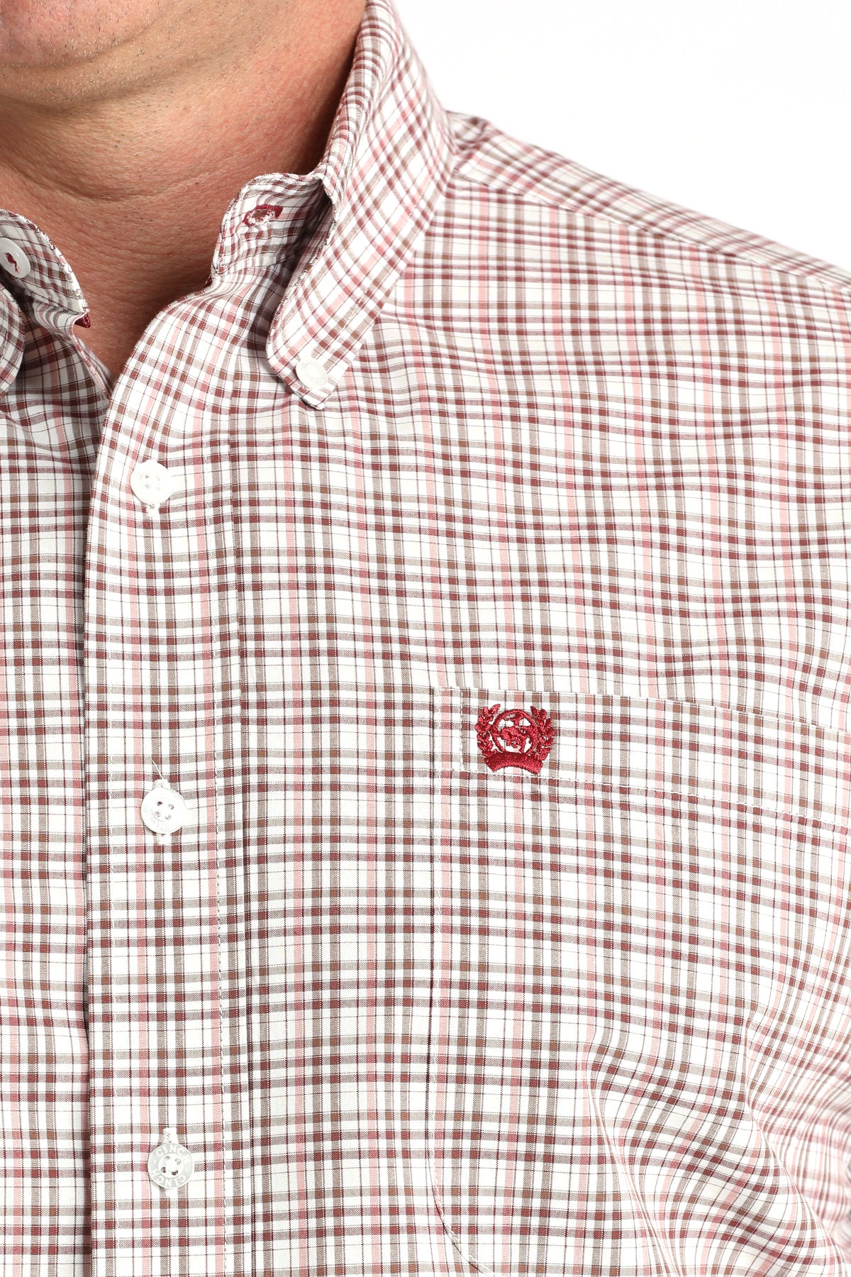 Men's Cinch White Plaid Print Long Sleeve Button Shirt