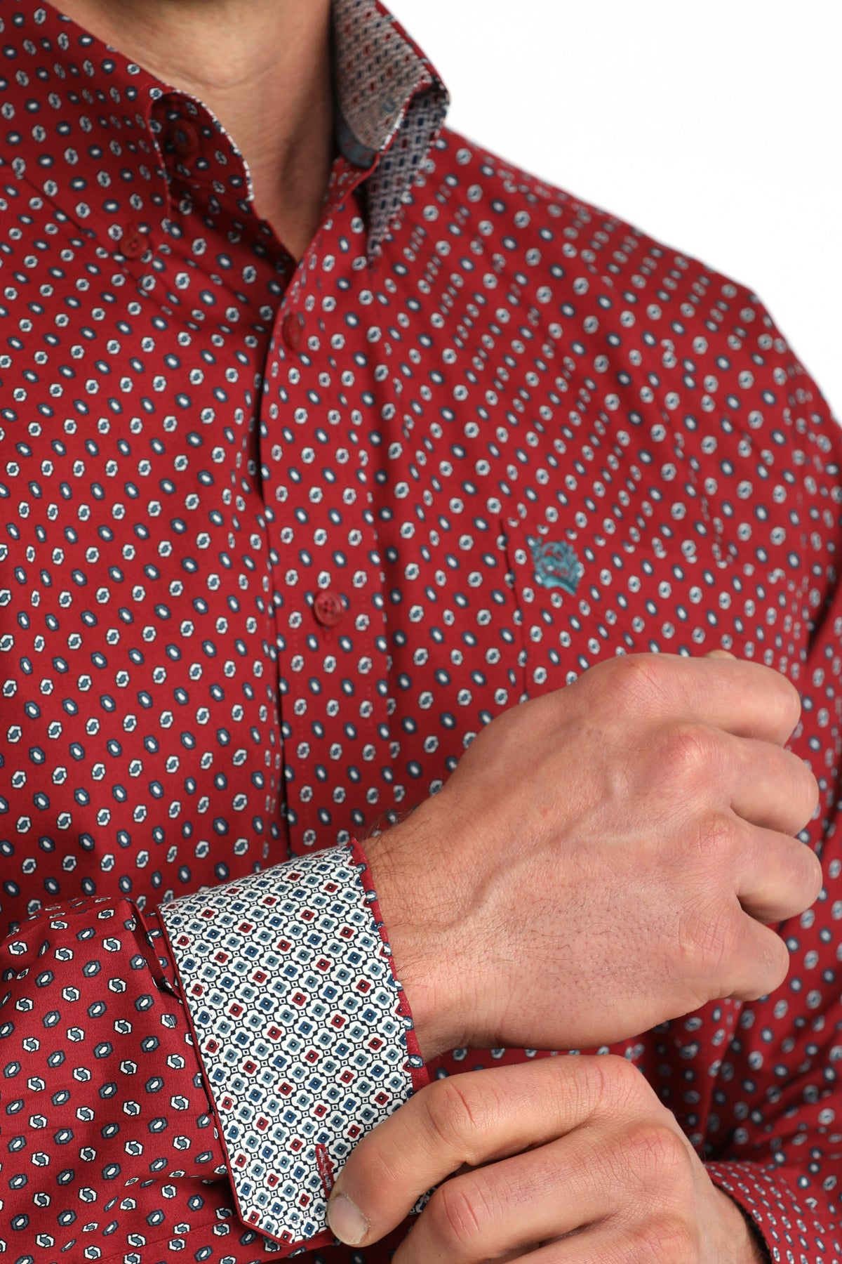 Men's Cinch Red Printed Long Sleeve Button Shirt
