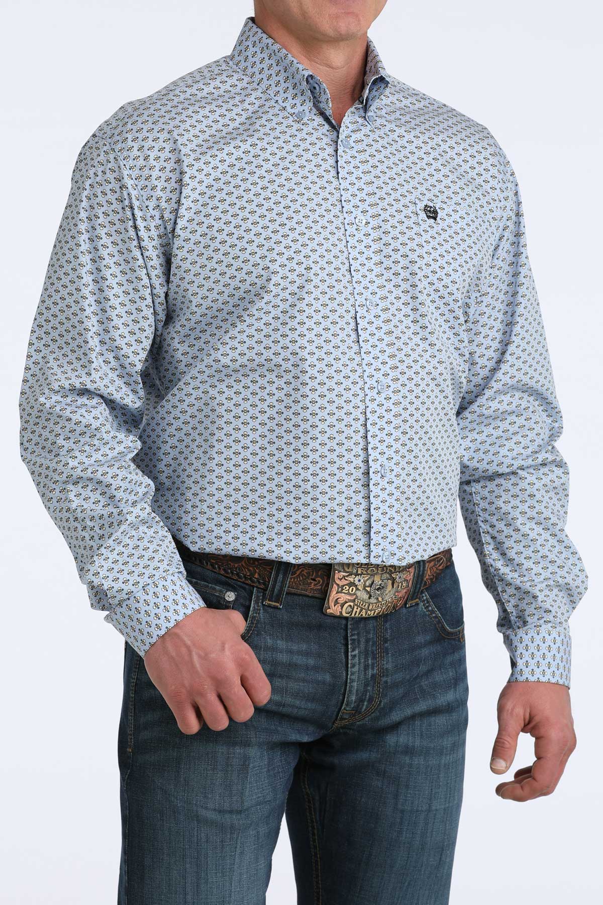 Men's Cinch Light Blue Print Long Sleeve Button Down Shirt