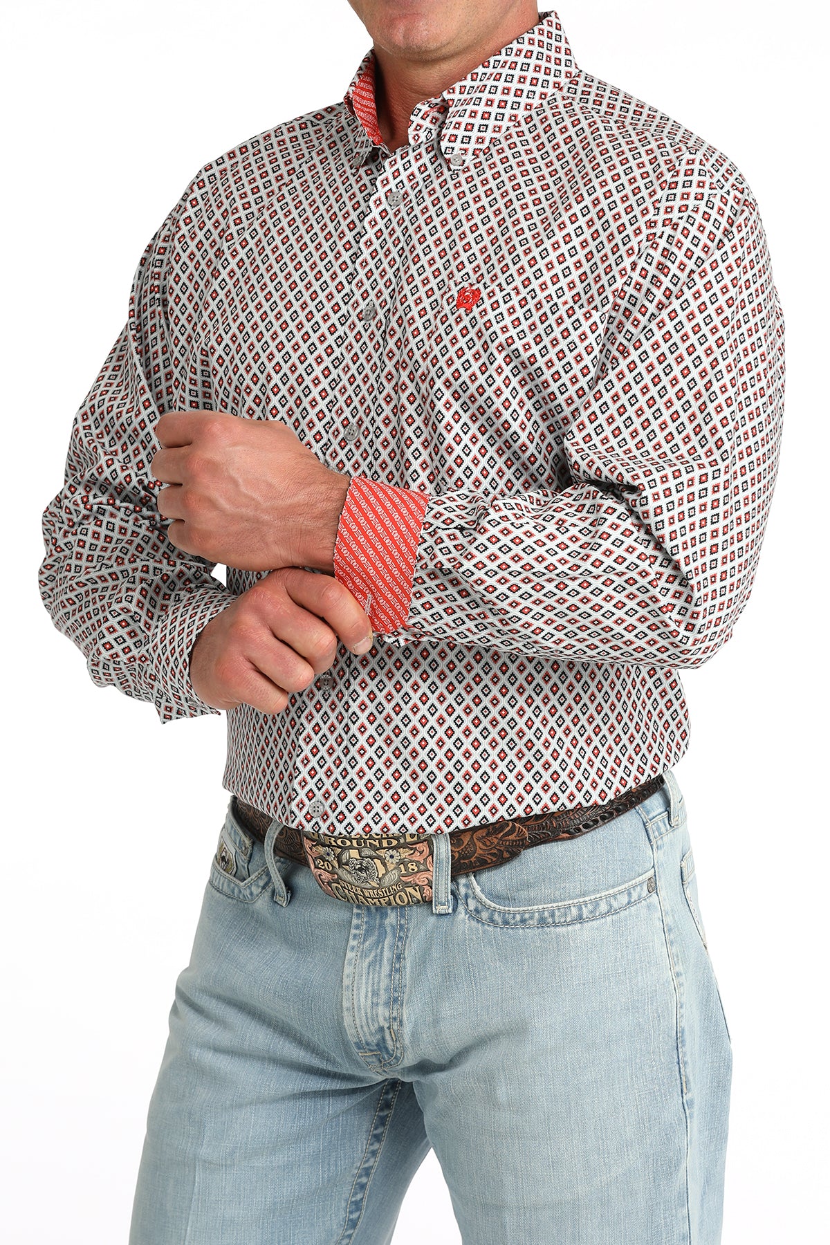 Men's Cinch Gray Diamond Print Classic Fit Button-Down Western Shirt