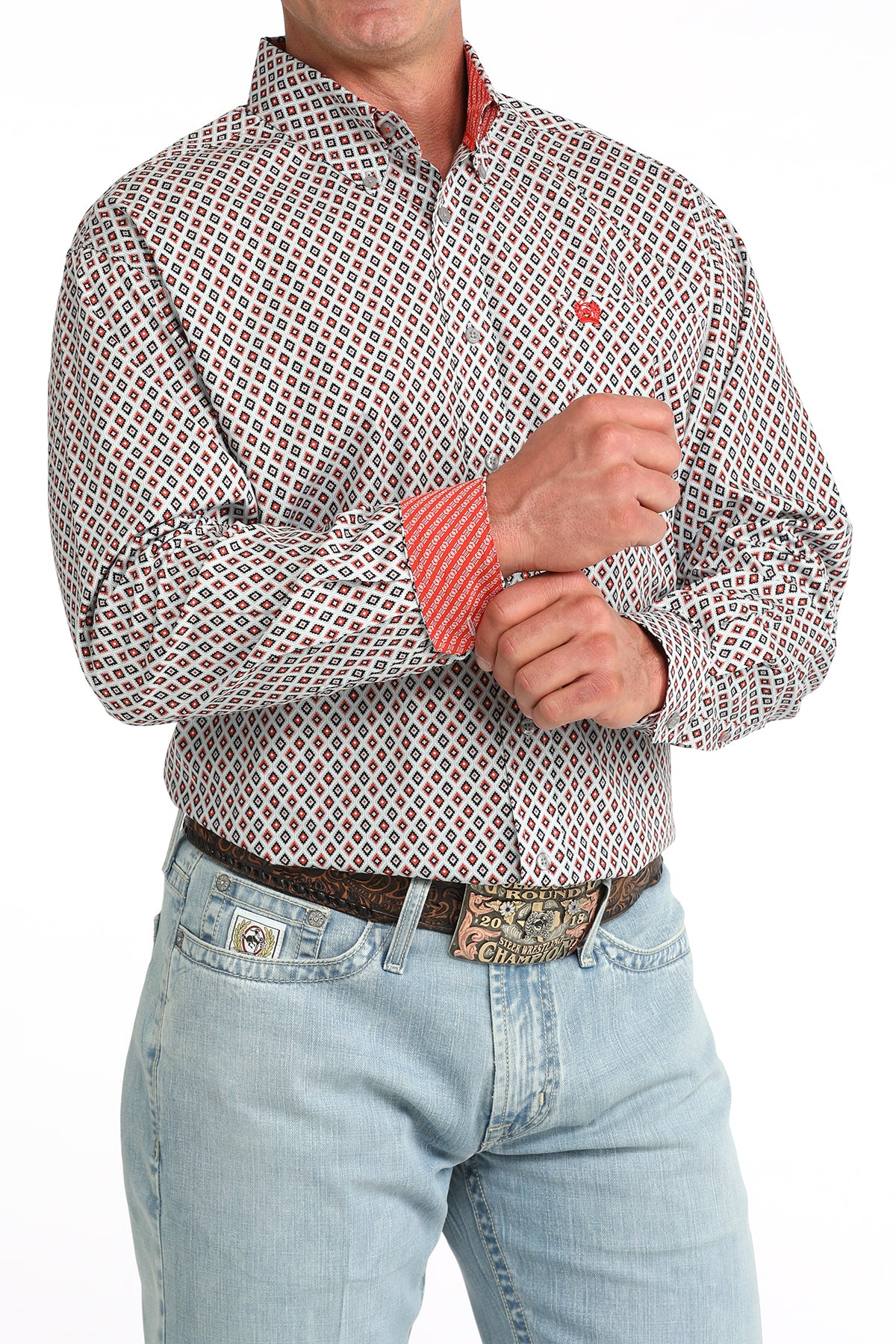 Men's Cinch Gray Diamond Print Classic Fit Button-Down Western Shirt