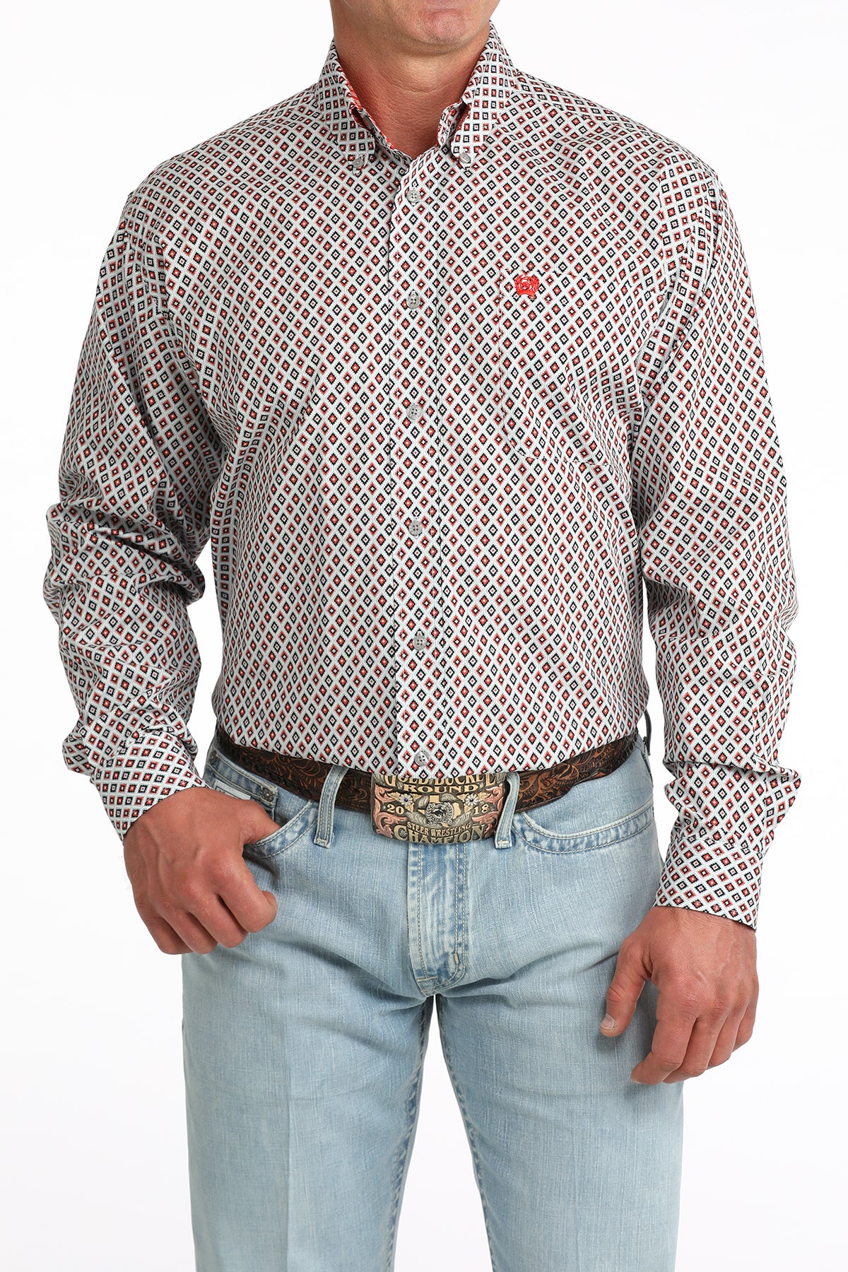 Men's Cinch Gray Diamond Print Classic Fit Button-Down Western Shirt
