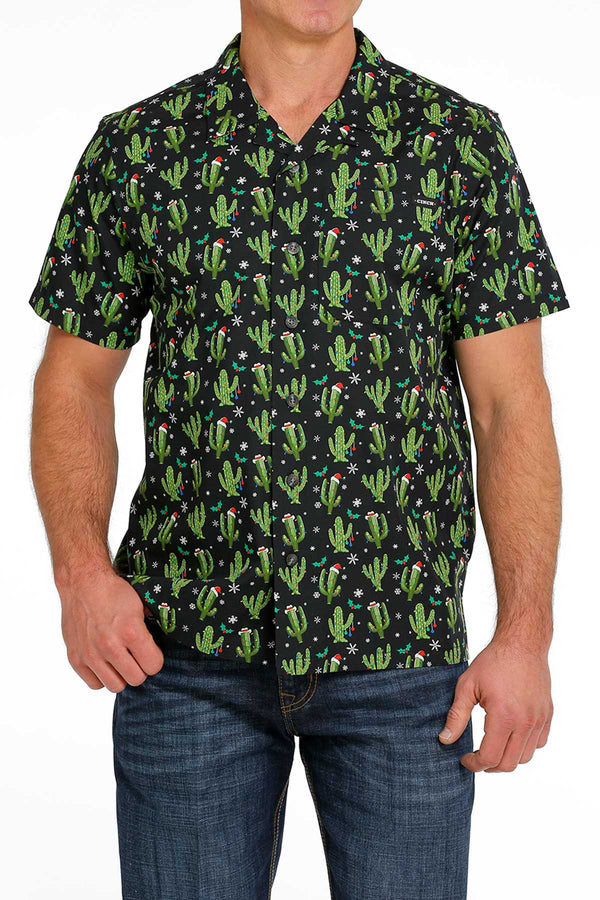 Men's Cinch MTW1401019 Short Sleeve Christmas Cactus Camp Shirt
