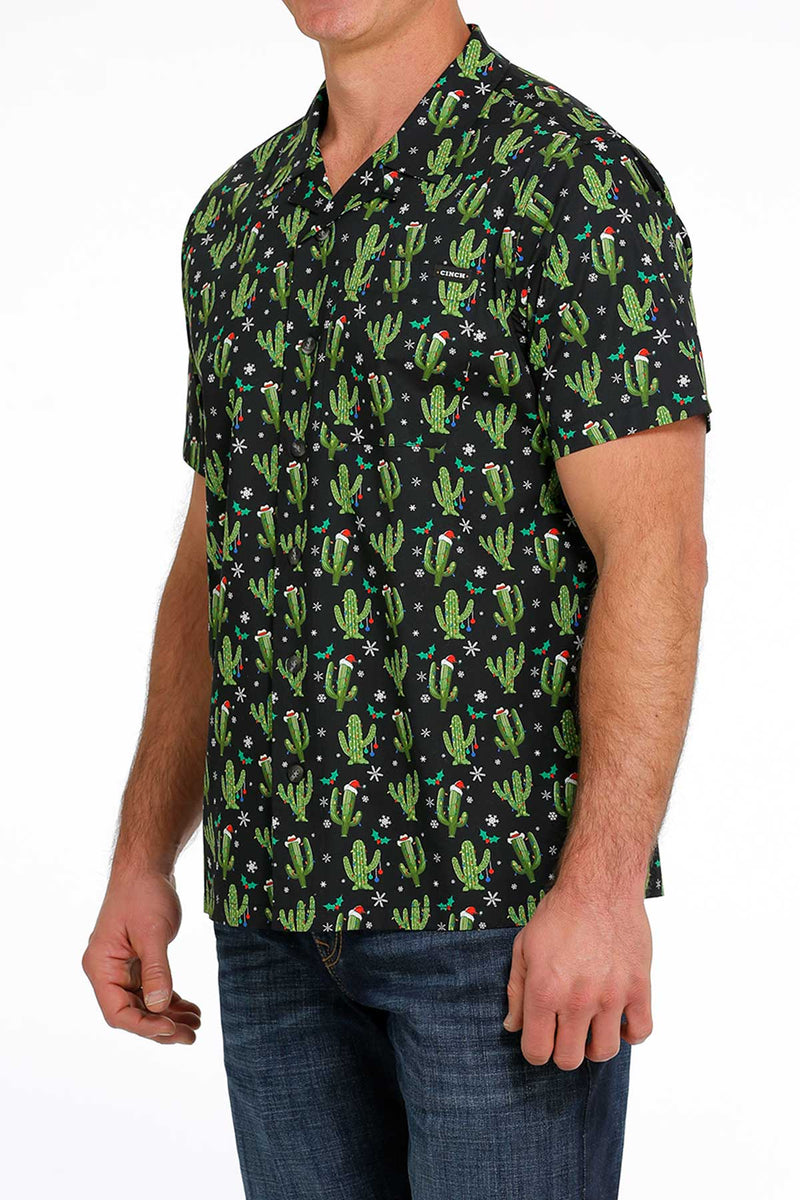 Men's Cinch MTW1401019 Short Sleeve Christmas Cactus Camp Shirt