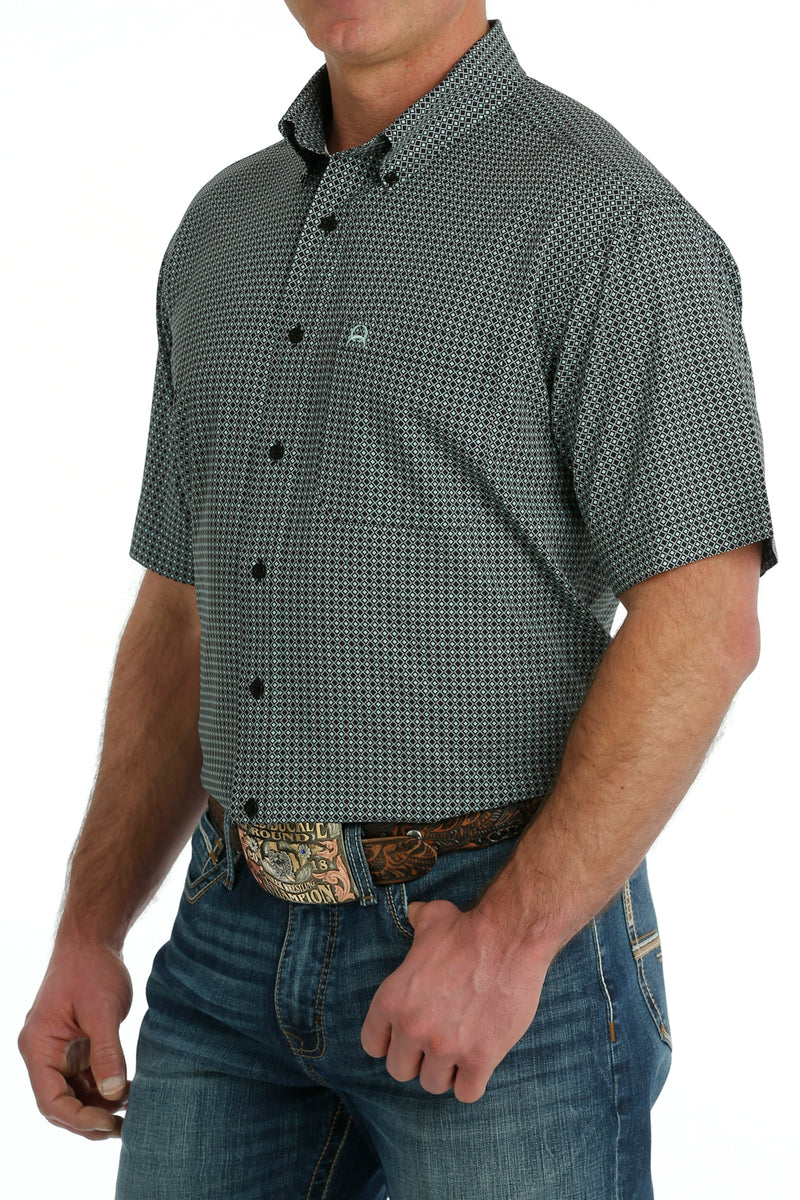 Men's Cinch MTW1704128 Short Sleeve ArenaFlex Button Down Shirt Black/Mint Print