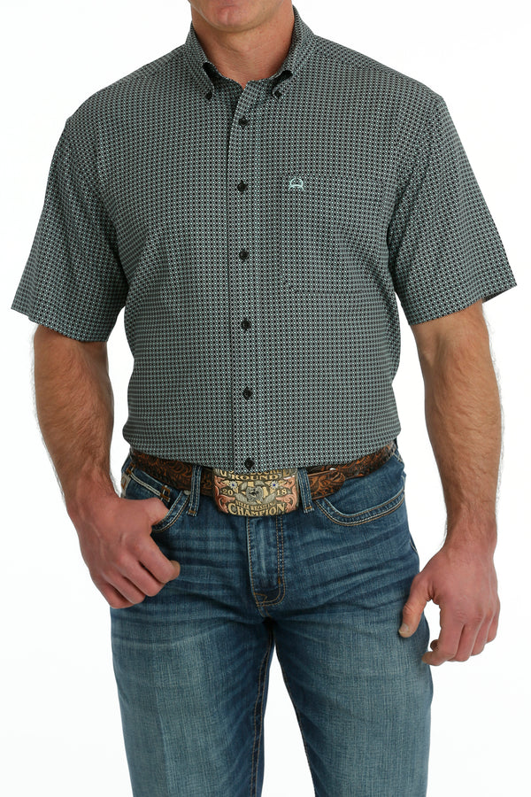 Men's Cinch MTW1704128 Short Sleeve ArenaFlex Button Down Shirt Black/Mint Print