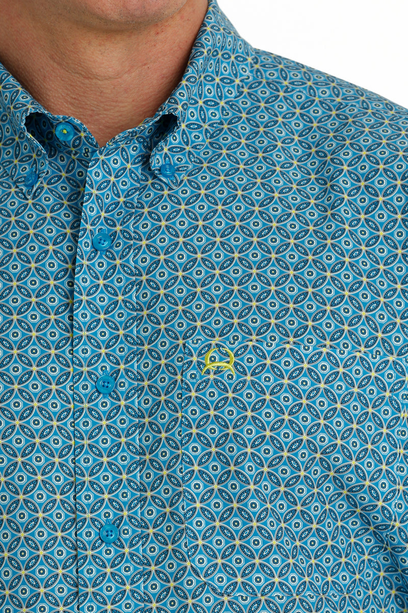 Men's Cinch MTW1704131 Short Sleeve ArenaFlex Button Down Shirt Blue Multi Print