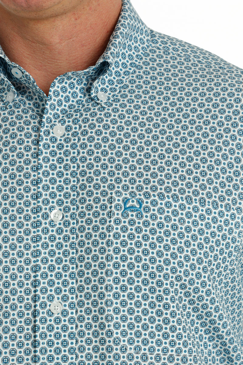 Men's Cinch MTW1704134 Short Sleeve ArenaFlex Button Down Shirt Blue/White Print