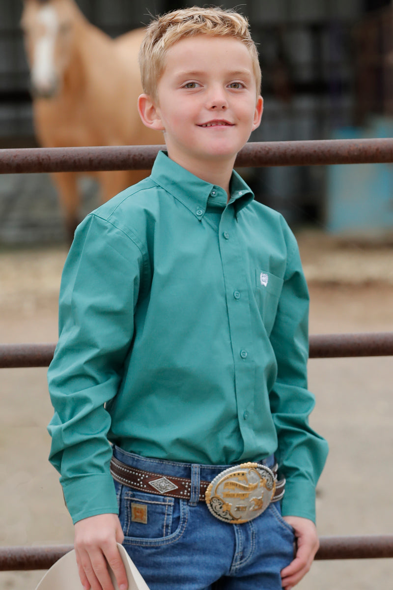 Boy's Cinch MTW7060355 Green Long Sleeve Button Down Shirt