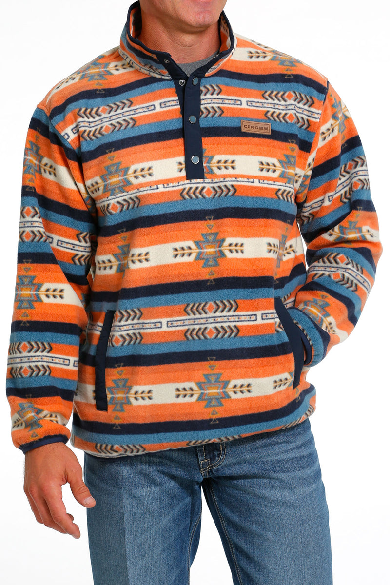 Men's Cinch MWK1514017 Orange Print Quarter Snap Fleece Pullover (SHOP IN-STORES TOO)