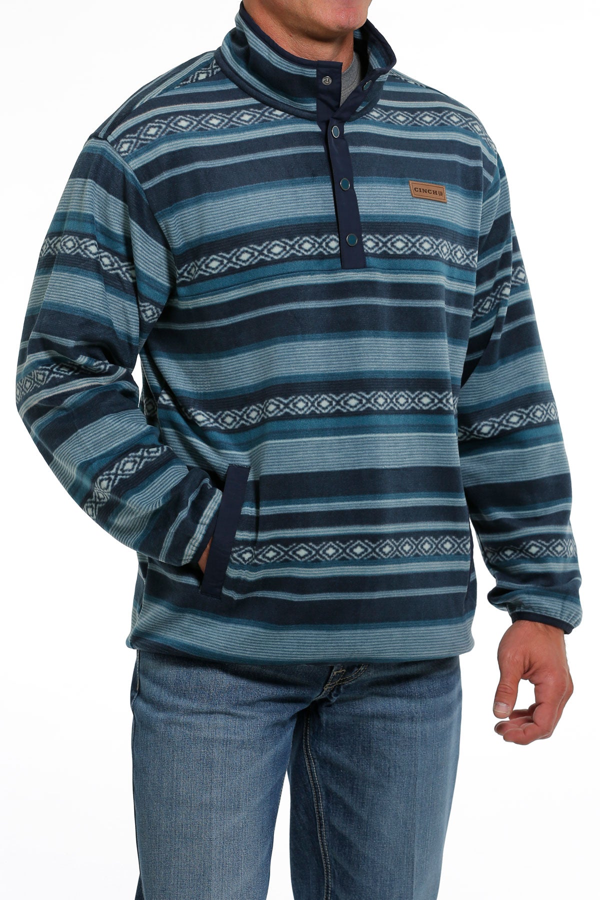 Men's Cinch MWK1514021 Turquoise Stripe Print Quarter Snap Fleece Pullover *CLOSEOUT*