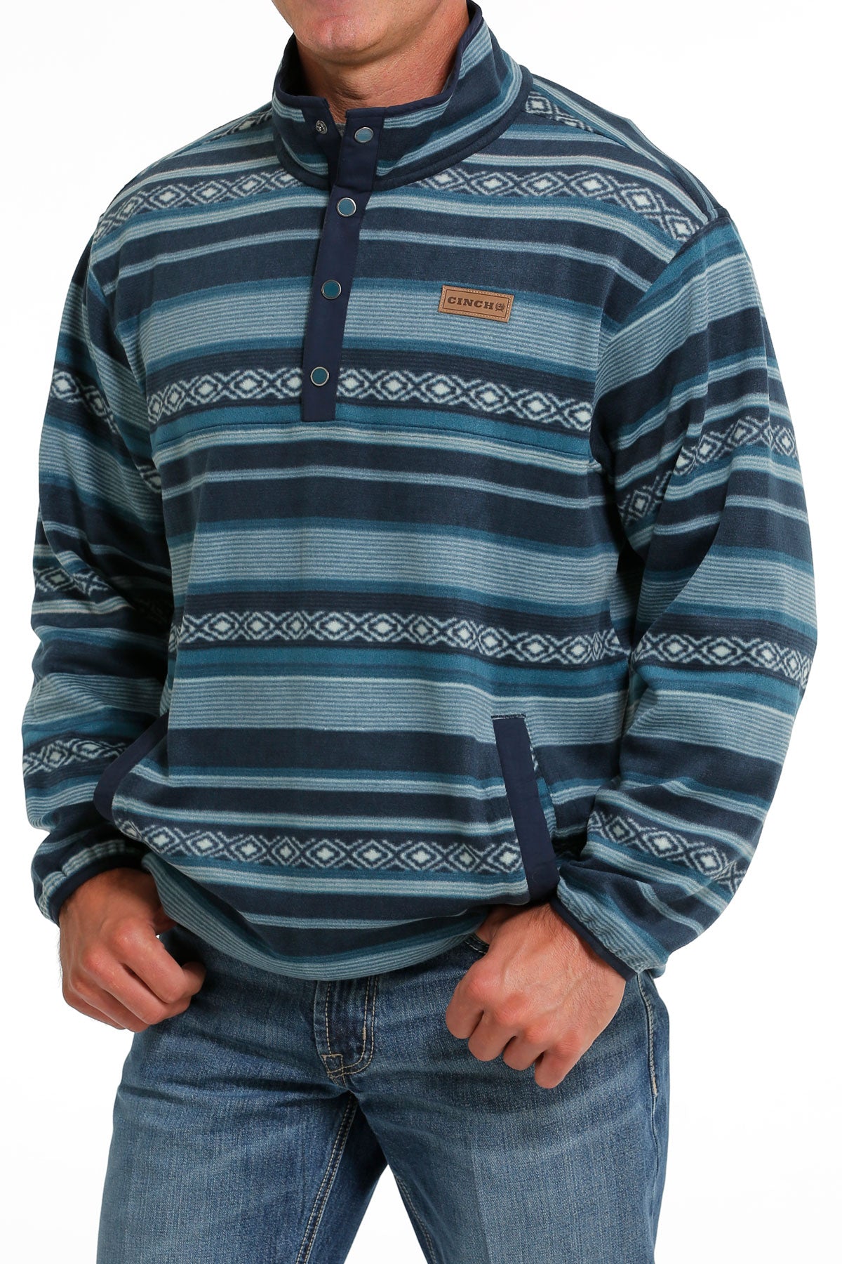 Men's Cinch MWK1514021 Turquoise Stripe Print Quarter Snap Fleece Pullover *CLOSEOUT*