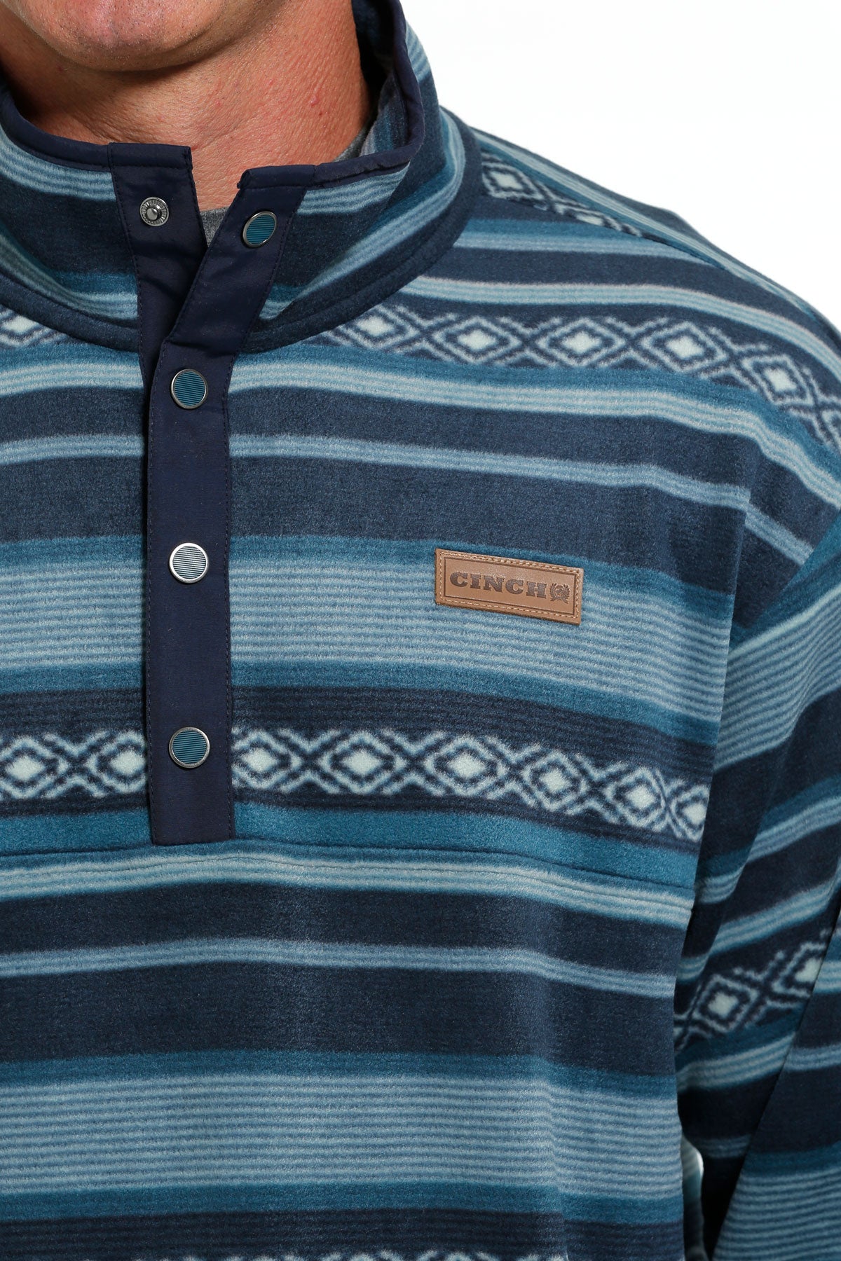 Men's Cinch MWK1514021 Turquoise Stripe Print Quarter Snap Fleece Pullover *CLOSEOUT*