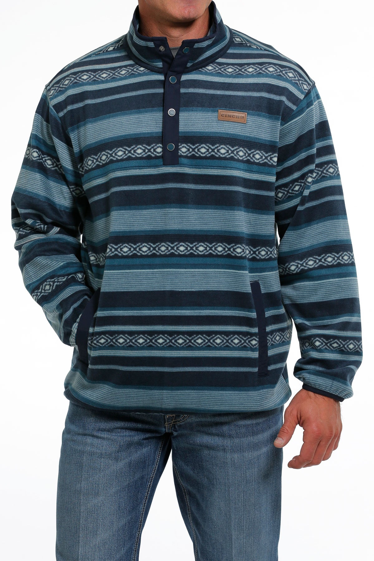 Men's Cinch MWK1514021 Turquoise Stripe Print Quarter Snap Fleece Pullover *CLOSEOUT*