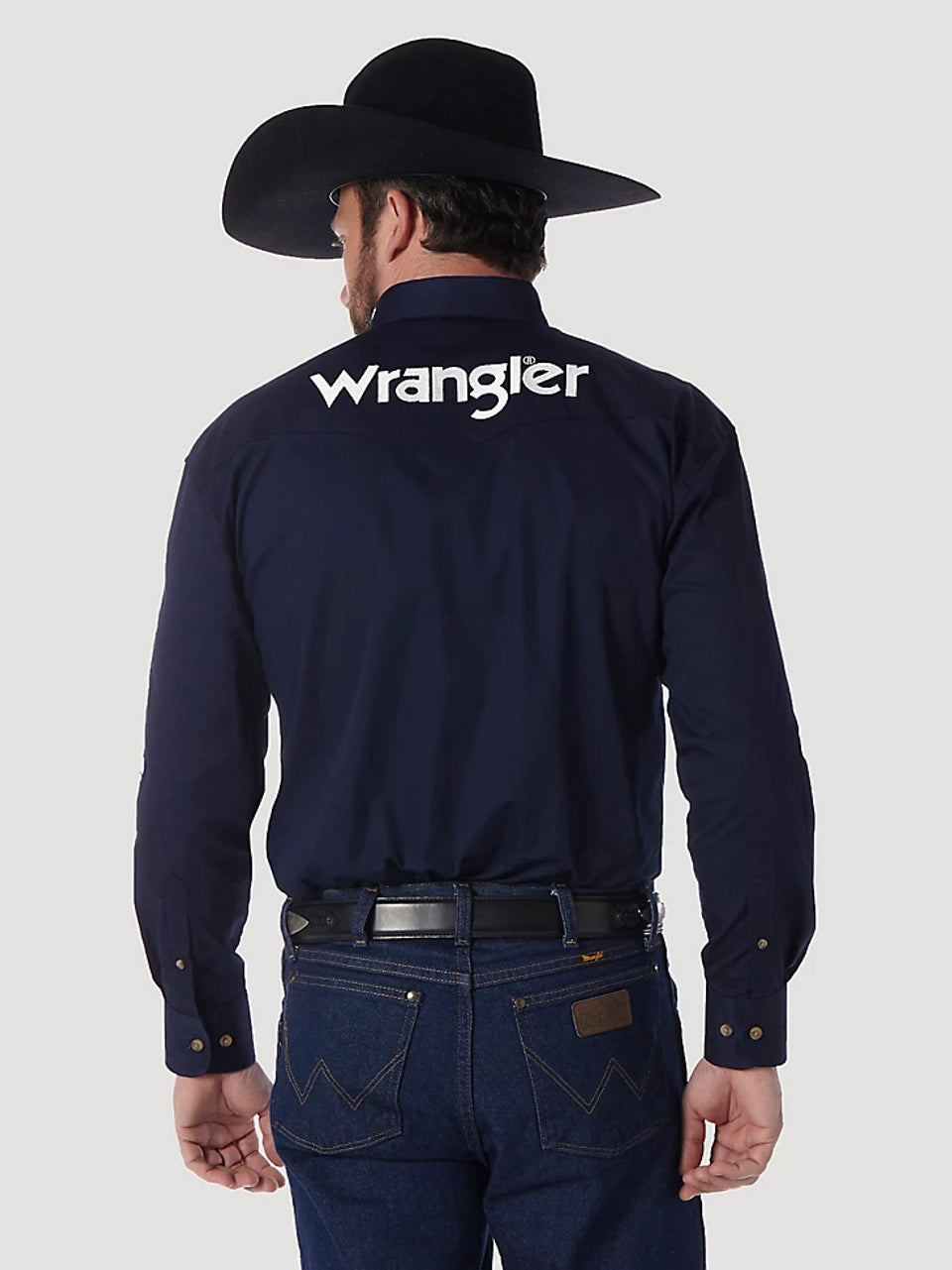 Men's Wrangler Navy Logo Long Sleeve Western Button Down Shirt